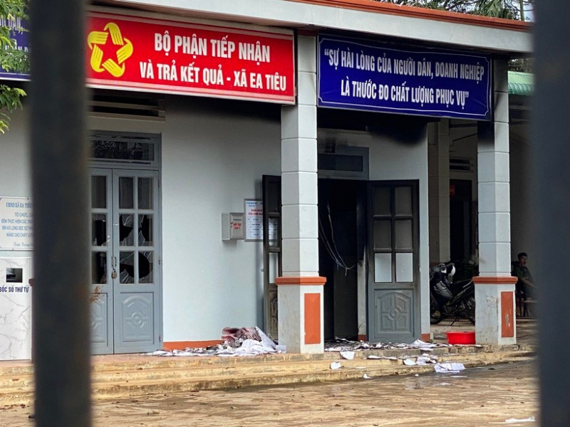 The scene of a fatal armed group attack against the police station of Ea Tieu Commune, Cu Kuin District, Dak Lak Province on June 11, 2023. Photo: CANDO