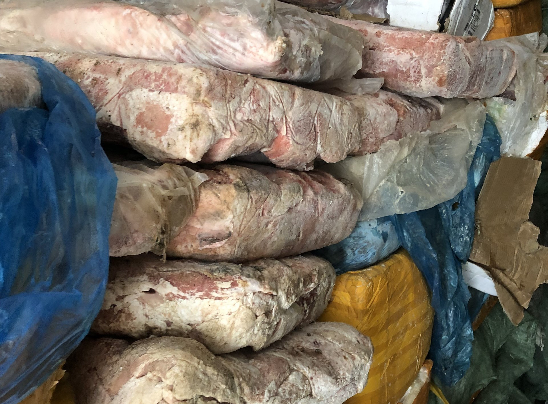 Bags of offal and meats with unknown origin in one of the two shipping containers. Photo: Supplied