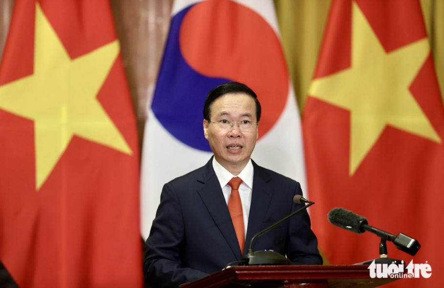 Vietnamese State President Vo Van Thuong speaks at a press briefing on June 23, 2023. Photo: Nguyen Khanh / Tuoi Tre