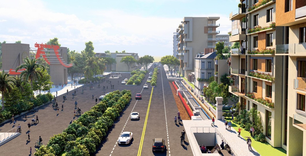 An artist’ impression of a section of the metro line in front of Le Thi Rieng Park in District 10, Ho Chi Minh City.