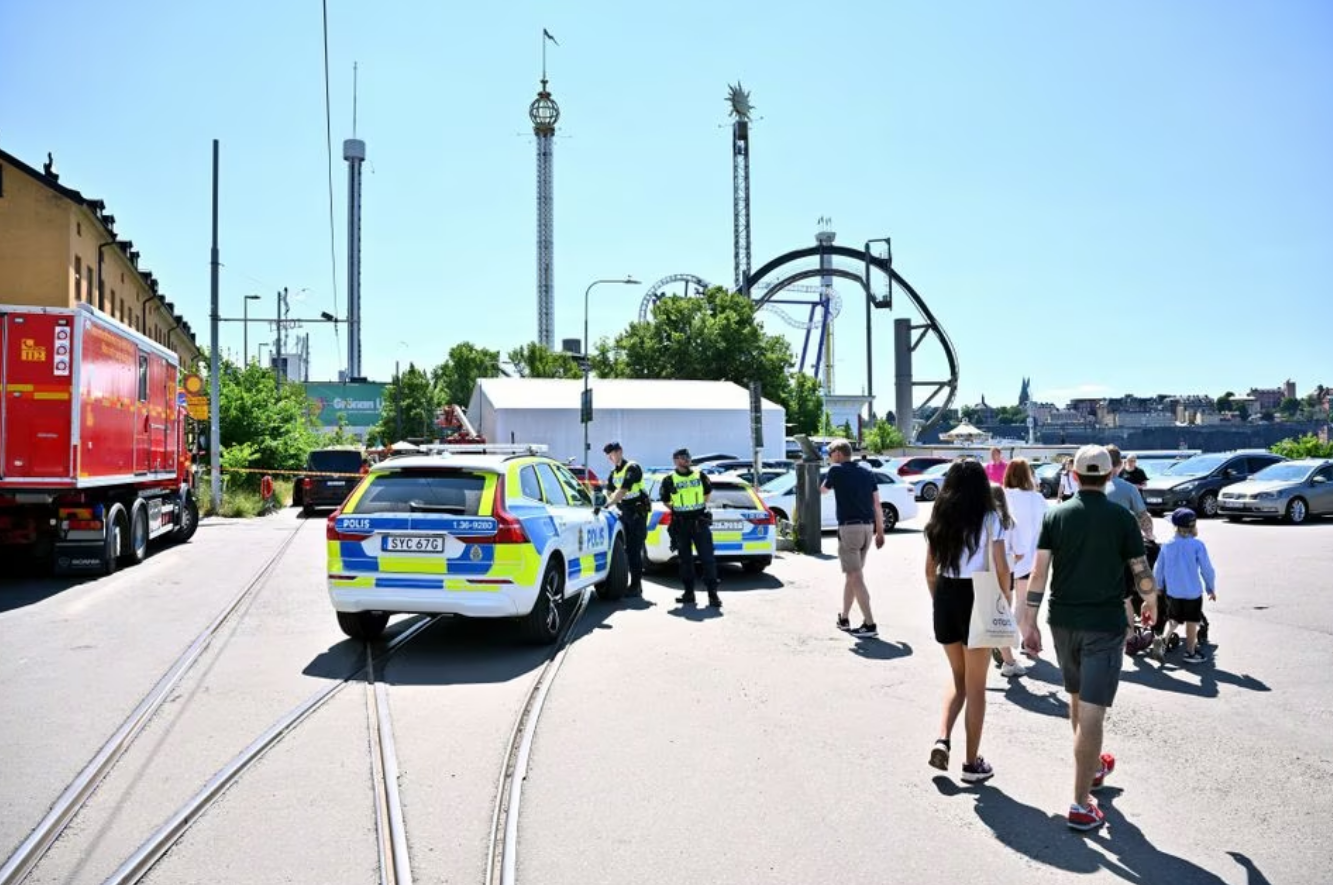 Police officers work at the scene after a roller coaster accident took place at an amusement park, according to the police, in Stockholm, Sweden, June 25, 2023. Photo: Reuters