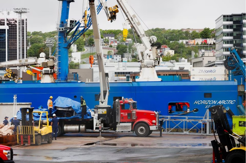 A view of the Horizon Arctic ship, as salvaged pieces of the Titan submersible from OceanGate Expeditions are returned, in St. John's harbour, Newfoundland, Canada June 28, 2023. Photo: Reuters