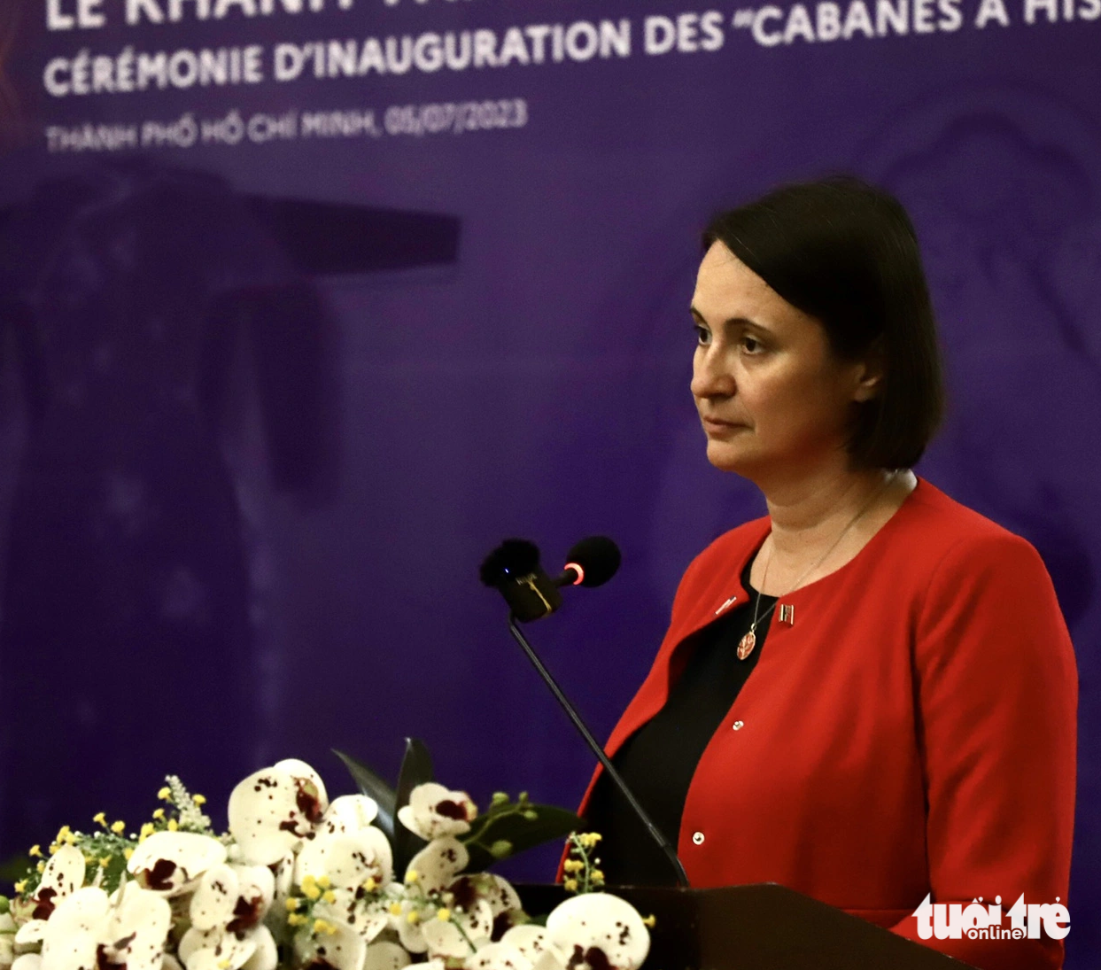 Emmanuelle Pavillon-Grosser, consul general of France in Ho Chi Minh City, speaks at the launching ceremony of the story cabin at the Museum of Ho Chi Minh City, July 5, 2023. Photo: Hoai Phuong / Tuoi Tre