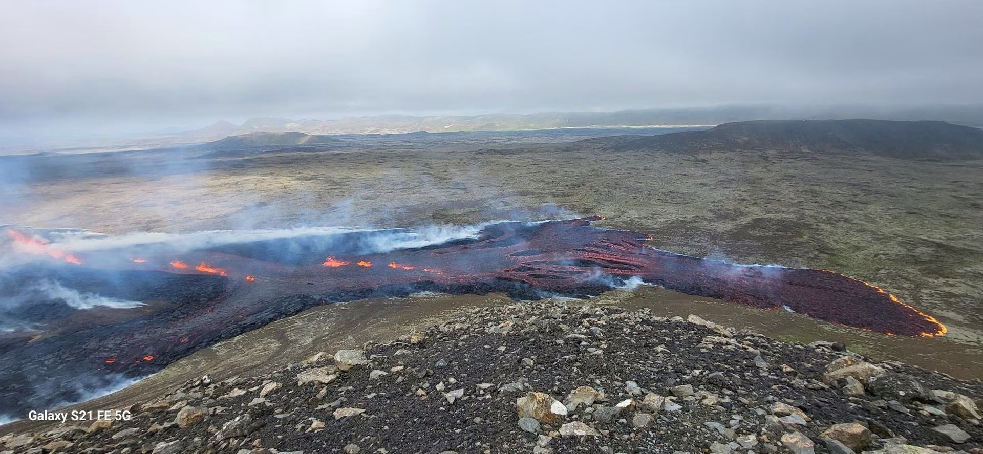 Lava flows as a volcano erupts on the Reykjanes peninsula in southwest Iceland, near the capital Reykjavik, July 10, 2023, in this handout picture. Photo: Reuters