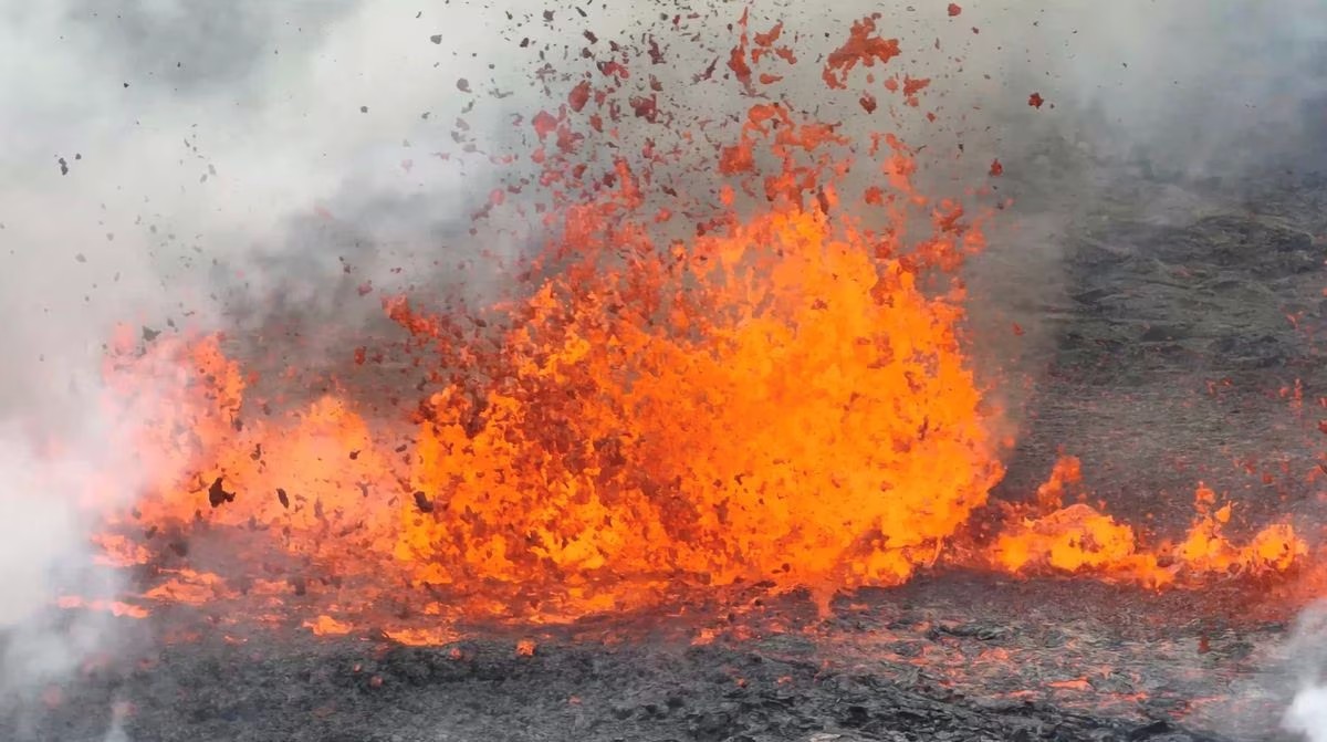 Lava spurts after the eruption of a volcano, on the Reykjanes peninsula, near the capital Reykjavik, in southwest Iceland, July 10, 2023, in this still image from video obtained from social media. Photo: Reuters