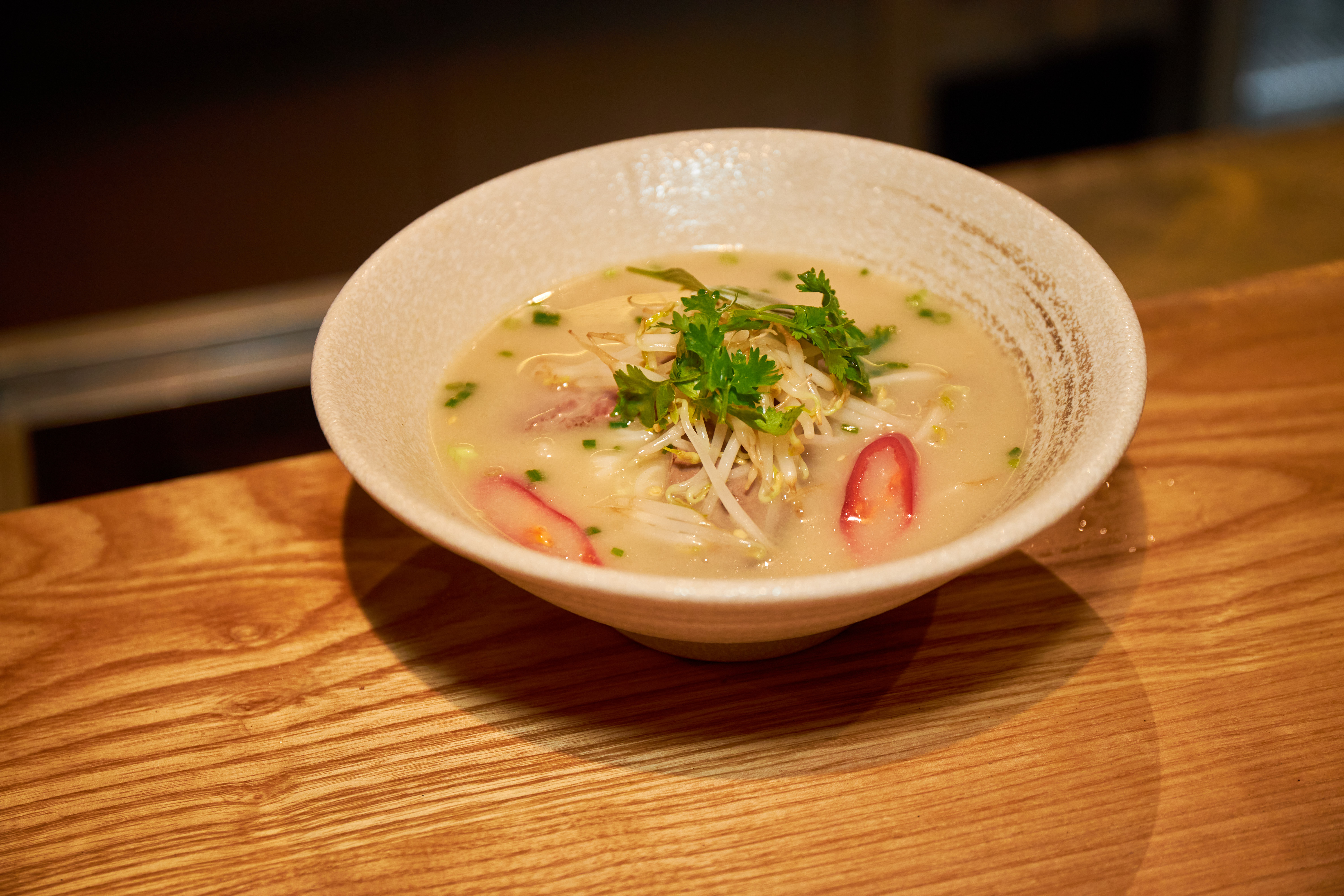 Collagen soup with pho noodles and rare beef tenderloin. Photo: STB