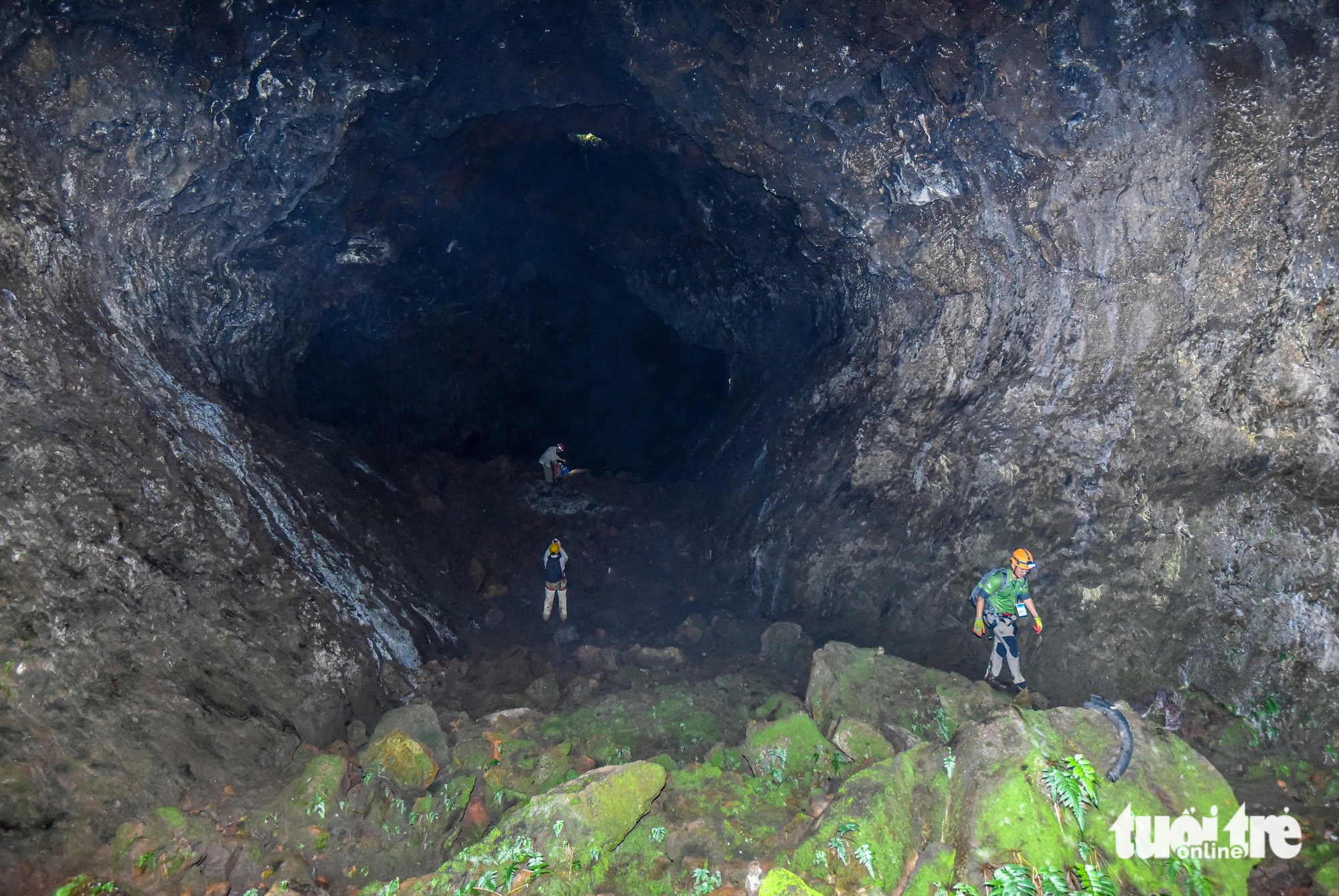 Cavers explore the volcanic cavern system in Dak Nong Province in Vietnam’s Central Highlands region. Photo: Tuoi Tre