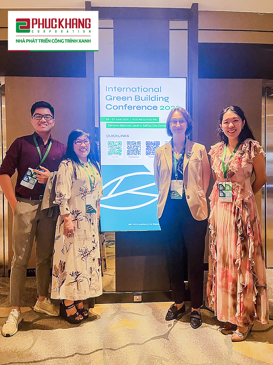CEO Luu Thi Thanh Mau (L, 2nd), WGBC CEO Cristina Gamboa (R, 2nd), and Program Head for WGBC’s Asia Pacific Region Joy Gai (R, 1st) pose for a group photo.