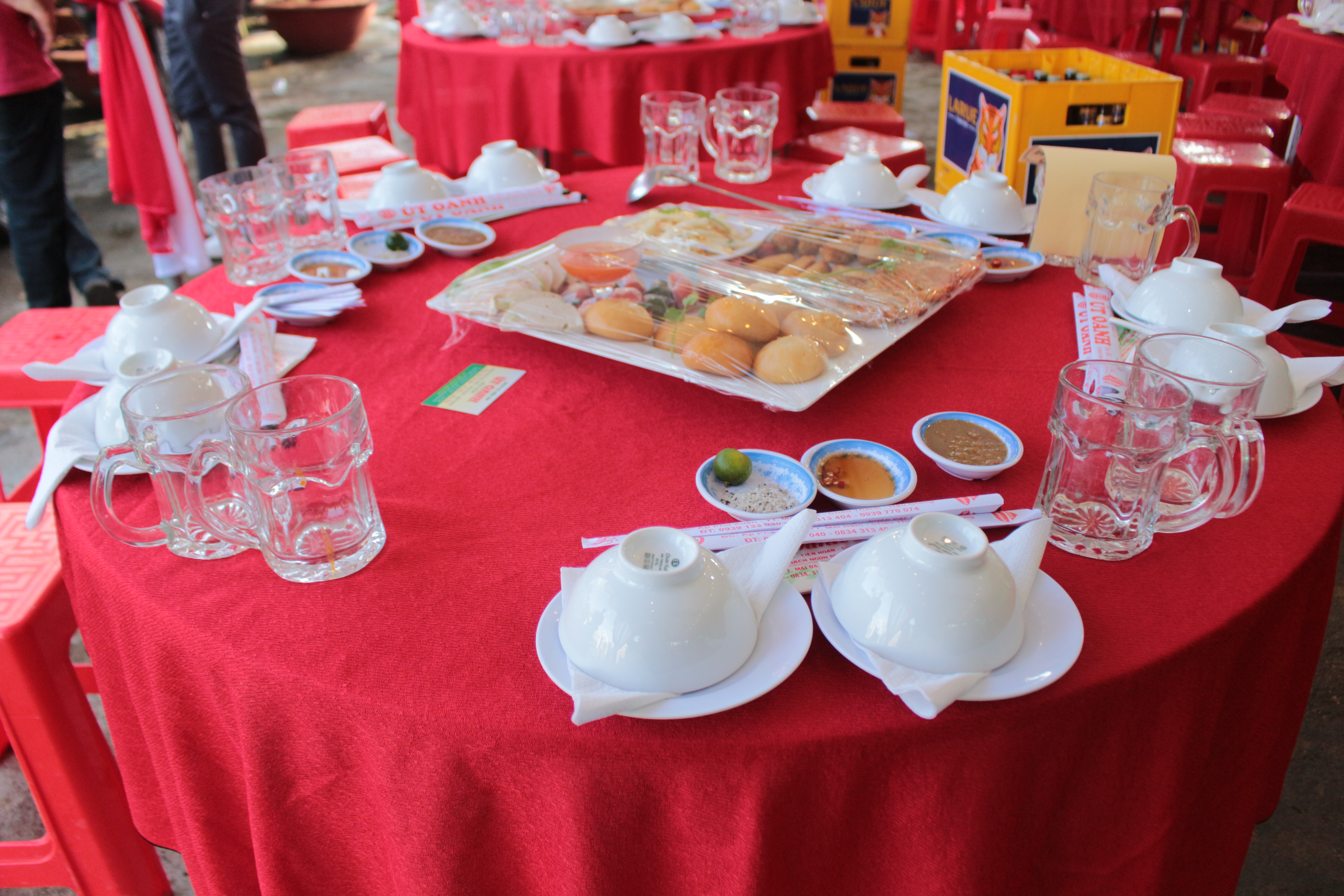 A photo shows table set up for a wedding party in the suburb of Can Tho City in Mekong Delta, Vietnam. Photo: Ray Kuschert / Tuoi Tre News