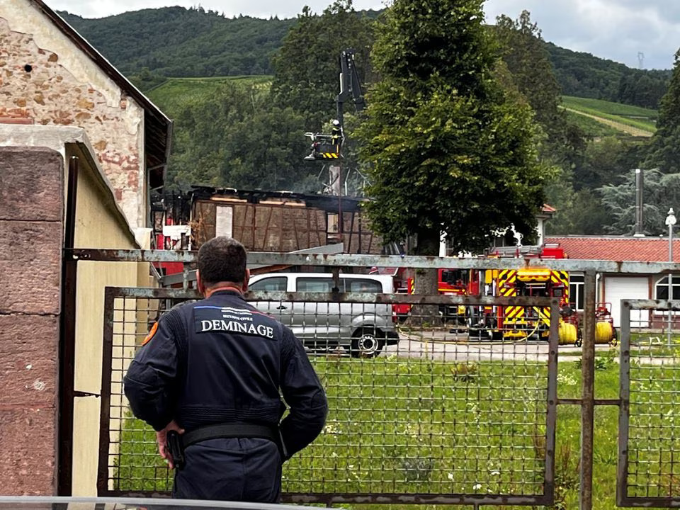 The remnants of a holiday home is seen in eastern France near Colmar where disabled people were killed as fire broke out during their summer holidays in Wintzenheim, August 9, 2023. Photo: Reuters