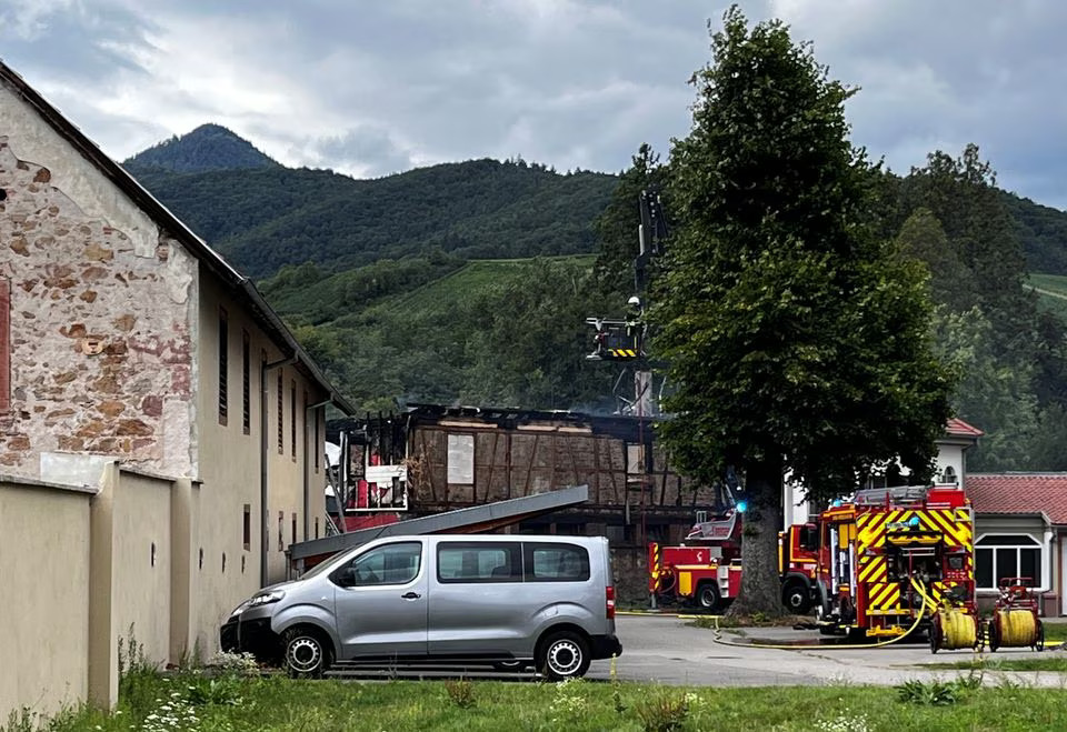 The remnants of a holiday home is seen in eastern France near Colmar where disabled people were killed as fire broke out during their summer holidays in Wintzenheim, France, August 9, 2023. Photo: Reuters