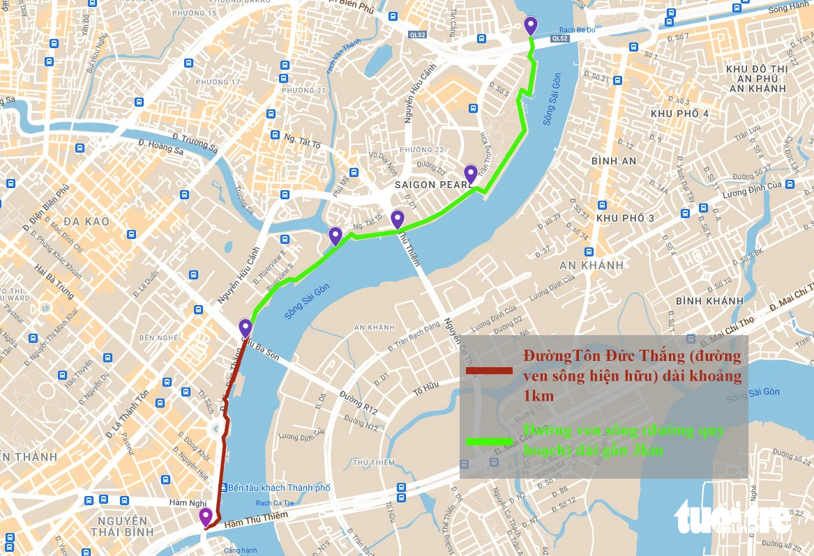 Authorities in Ho Chi Minh City and neighboring localities released a report on general planning for a 50m-long corridor to protect the Saigon River and a riverside road section. Photo: Chau Tuan / Tuoi Tre