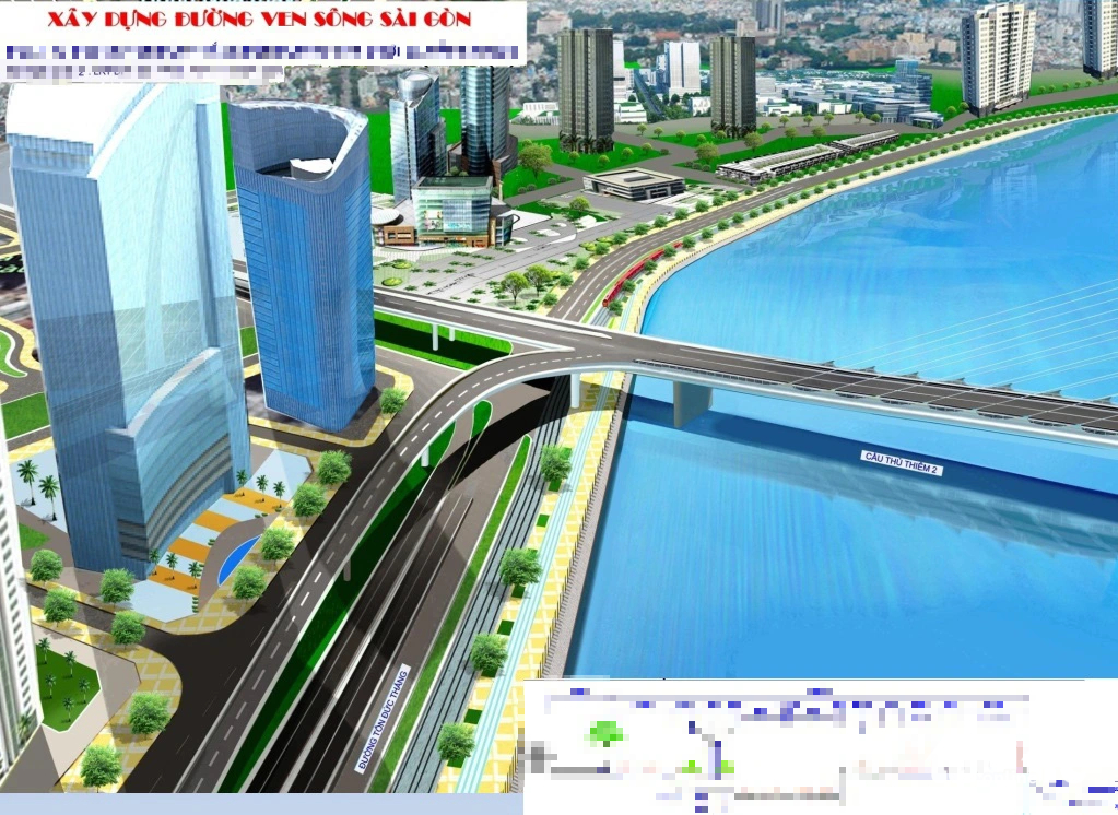 According to an architect’s impression of a road section alongside the Saigon River in a plan mapped out by the Ho Chi Minh City Department of Transport, Ton Duc Thang Street in District 1 would be connected with a fenced area of the former Ba Son port near the Ba Son Bridge, formerly known as Thu Thiem 2 Bridge. Photo: Tuoi Tre