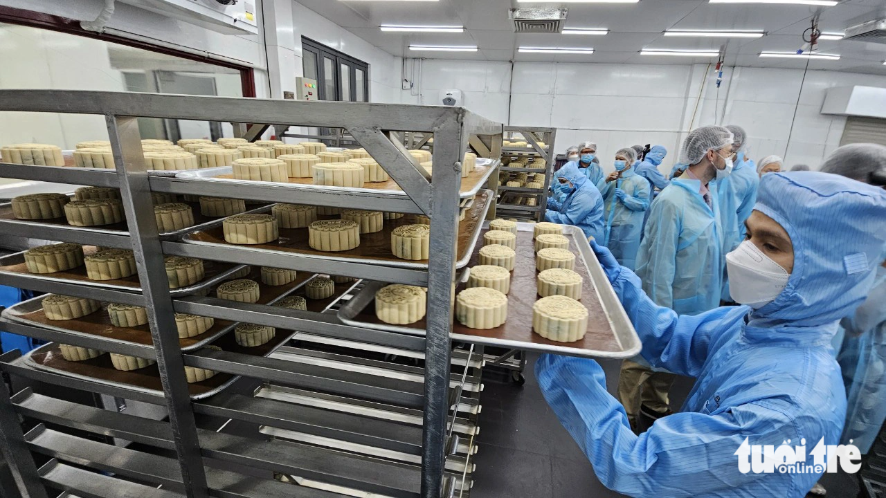 Inside the mooncake production line at ABC Bakery in Ho Chi Minh City, August 21, 2023. Photo: N.Tri / Tuoi Tre