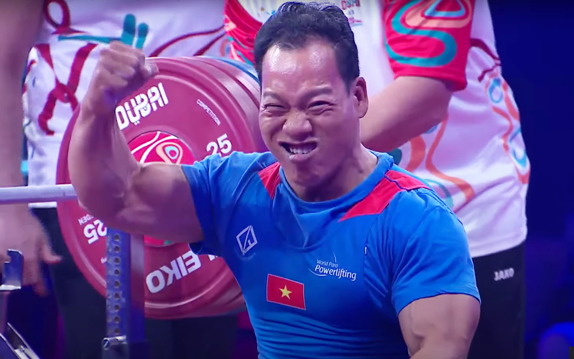 Vietnamese weightlifter Le Van Cong celebrates his performance at the 2023 World Para Powerlifting Championships. Photo: IPC
