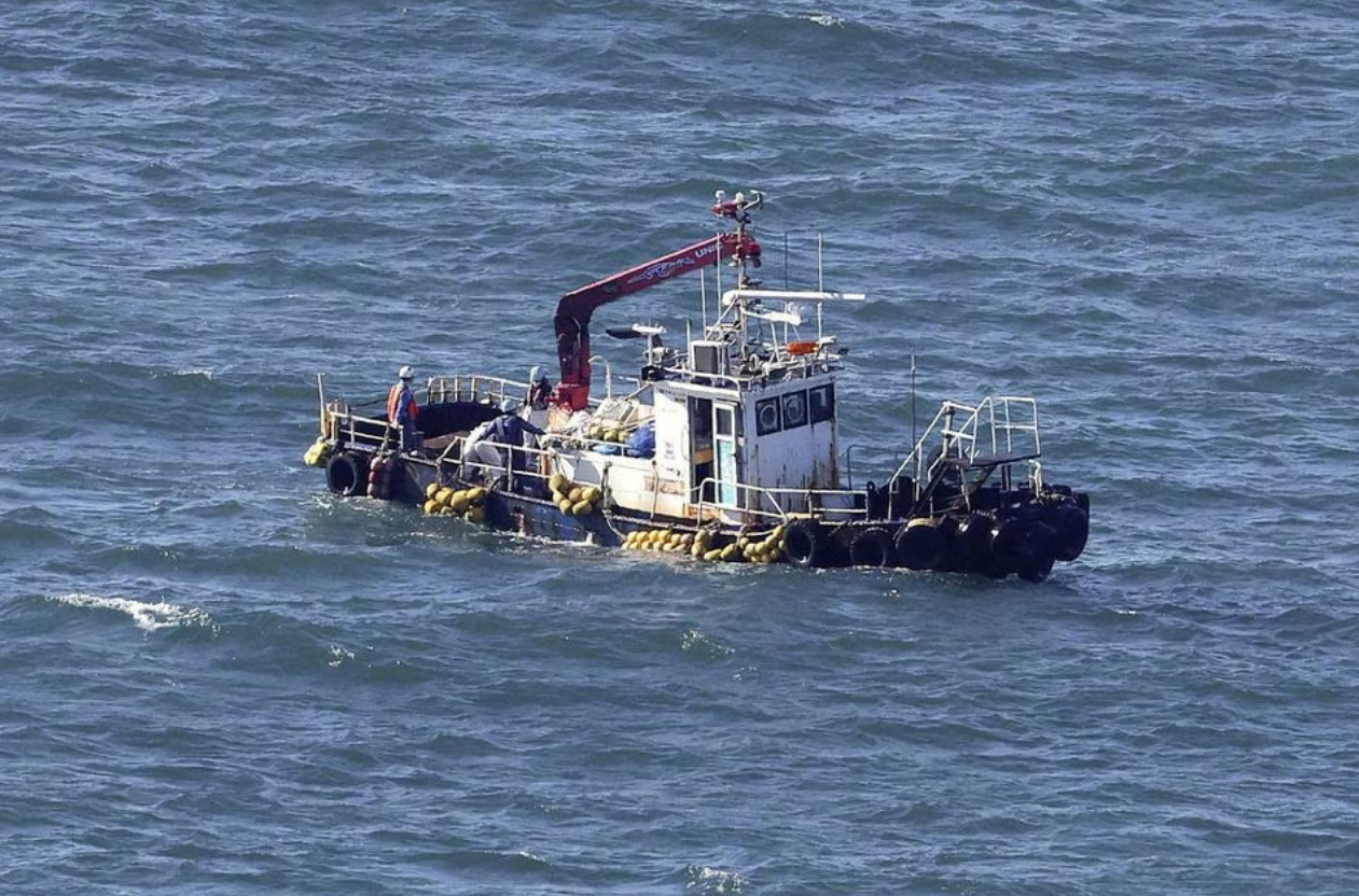 A boat collecting seawater for monitoring radioactive materials in the sea is seen near the Fukushima Daiichi Nuclear Power Plant, after the nuclear power plant started releasing treated radioactive water into the Pacific Ocean, in Okuma, Fukushima prefecture, Japan August 24, 2023. Photo: Reuters