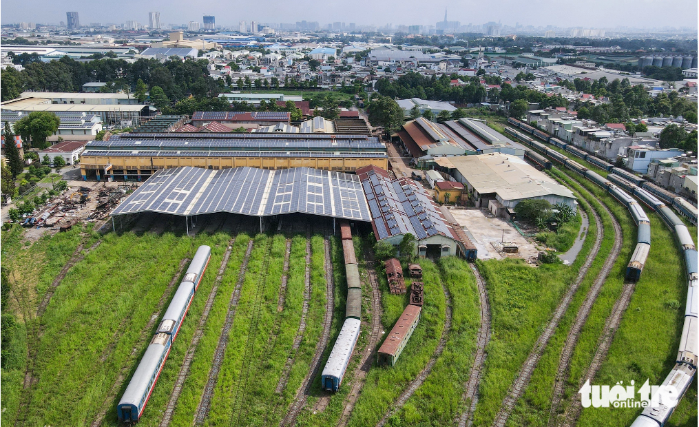 An aerial view of the Di An train car factory at 8 Ly Thuong Kiet Street in Di An City, Binh Duong Province.