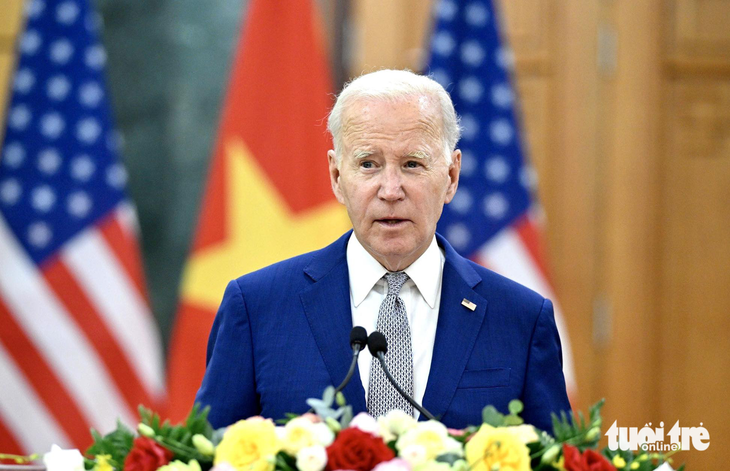 U.S. President Joe Biden at a press conference. Photo: Hai Huy / Tuoi Tre