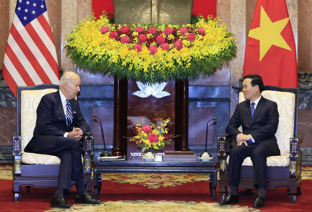 Vietnamese President Vo Van Thuong (R) hosts U.S. President Joe Biden on September 11, 2023. Photo: Vietnam News Agency