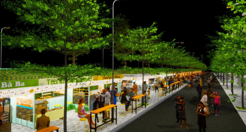 An architect’s impression of food stalls at the Trung Son night quarter