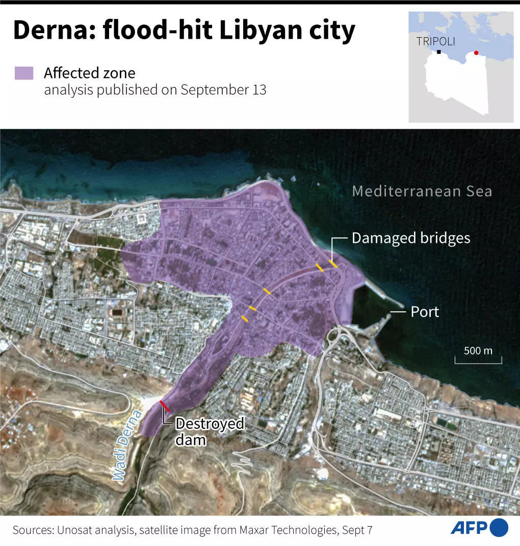 Derna: flood-hit Libyan city. Photo: AFP