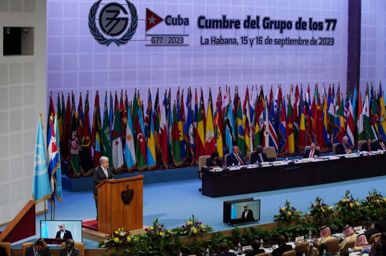UN Secretary-General Antonio Guterres speaks at the opening ceremony of the G77+China summit in Havana, Cuba, September 15, 2023. Photo: Reuters