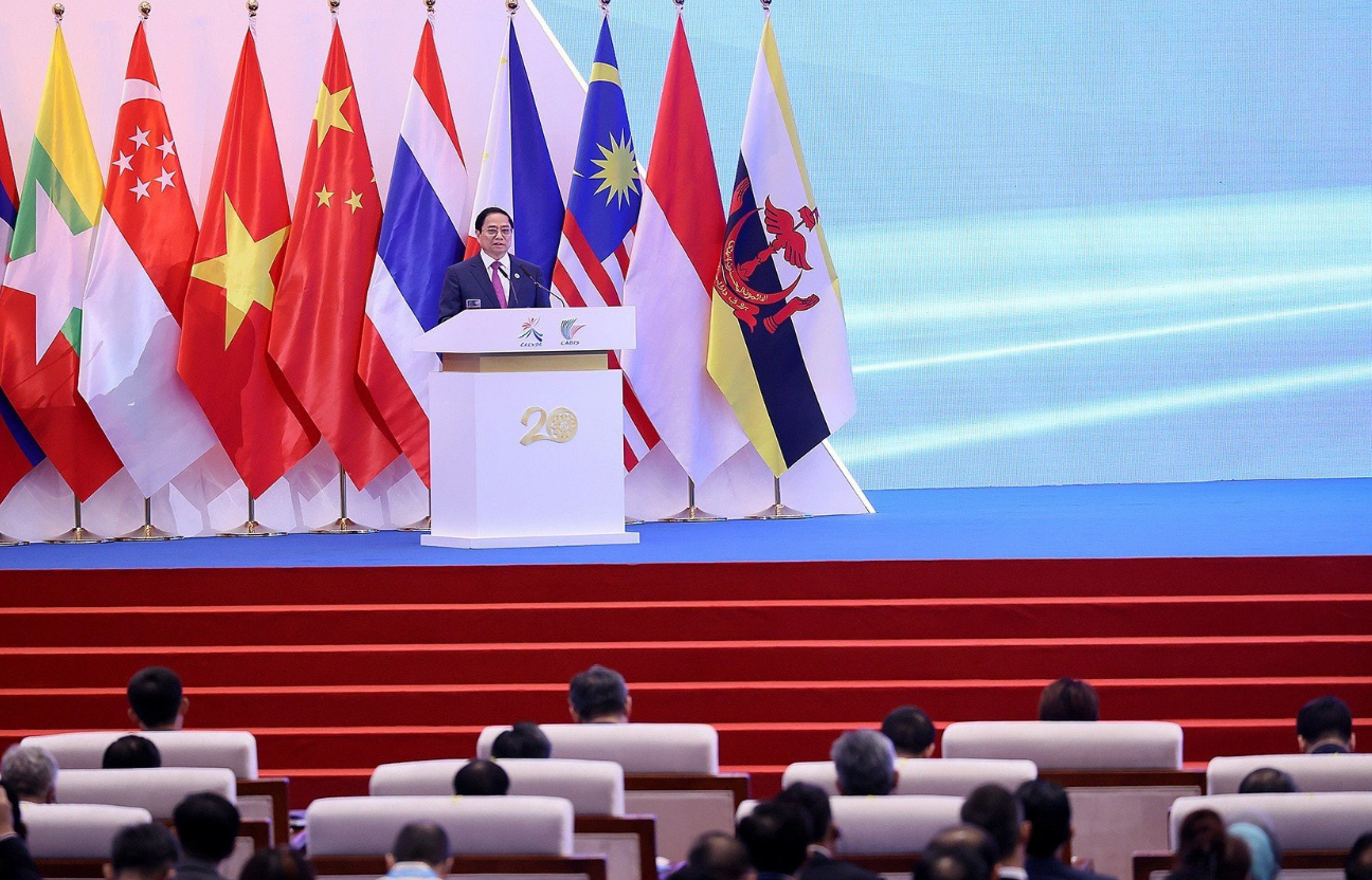 Prime Minister Pham Minh Chinh delivers his speech at the opening ceremony of the 20th China-ASEAN Expo (CAEXPO) and China-ASEAN Business and Investment Summit (CABIS) on September 17, 2023. Photo: Duong Giang / Tuoi Tre