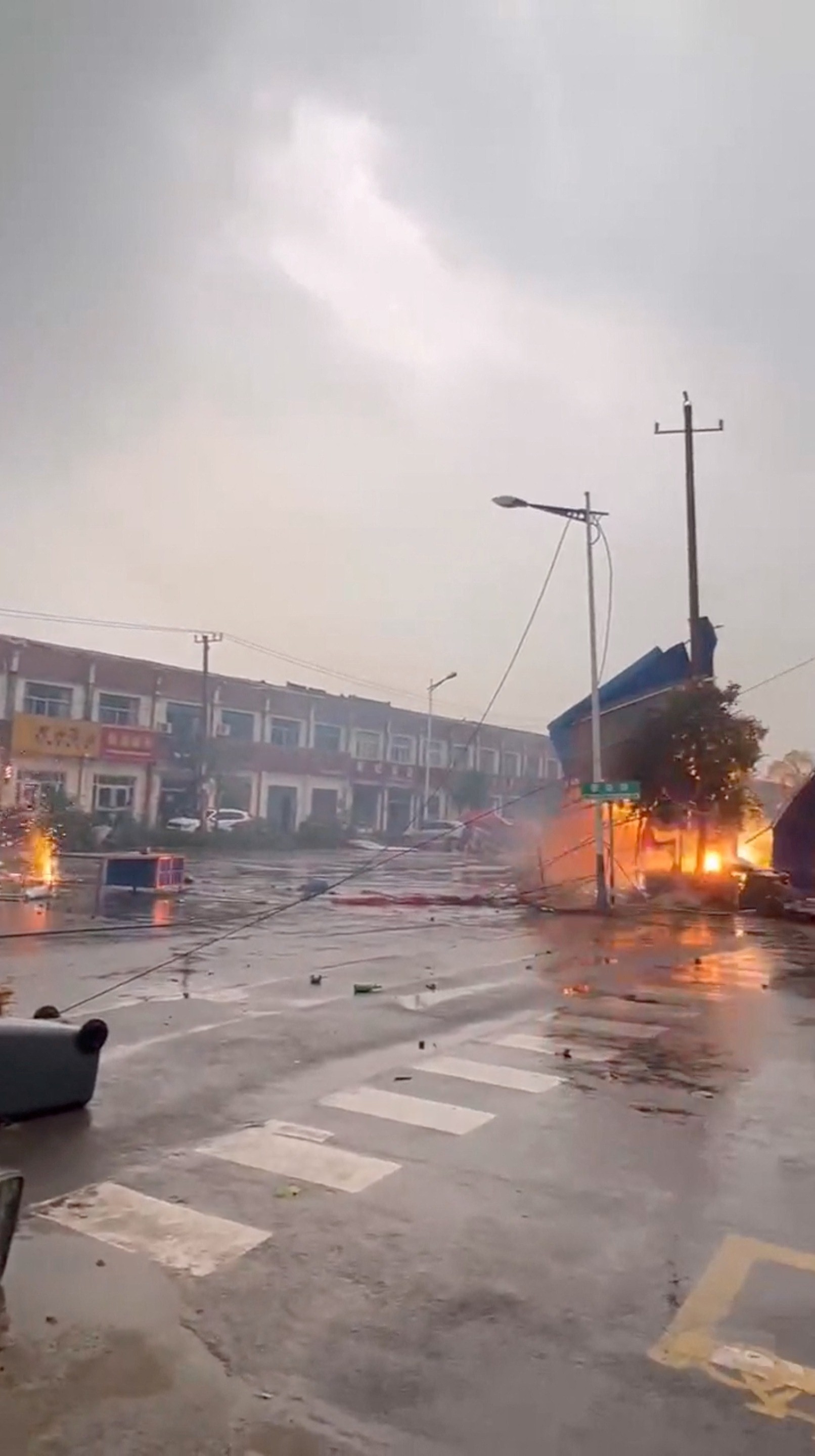 A views shows the aftermath of a tornado in Suqian, Jiangsu Province, China, released on September 19, 2023, in this screen grab obtained from social media video.