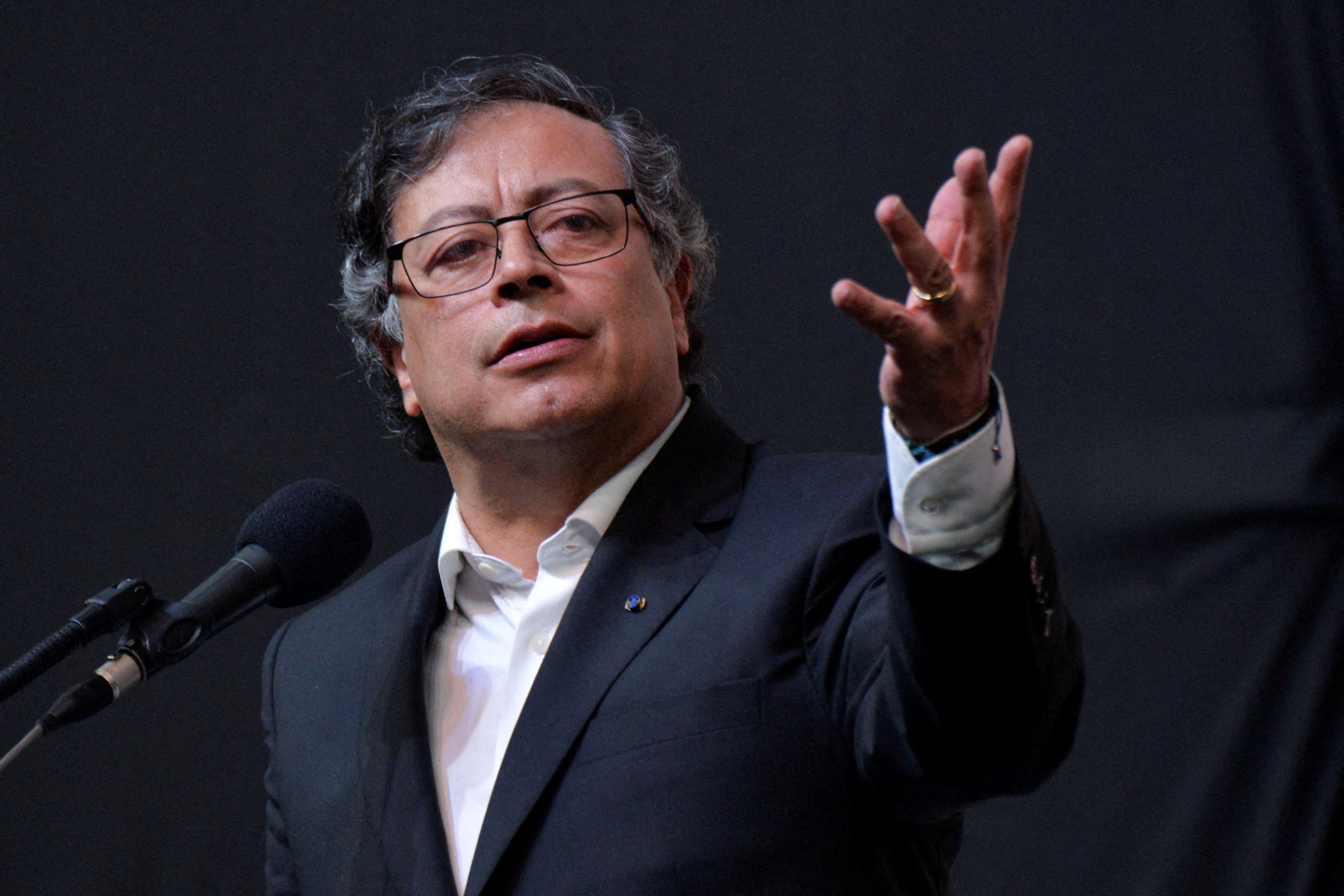 Colombian President Gustavo Petro speaks during an event with peace negotiators of Colombia's government and the National Liberation Army (ELN) rebels, in Bogota, Colombia August 3, 2023. Photo: Reuters