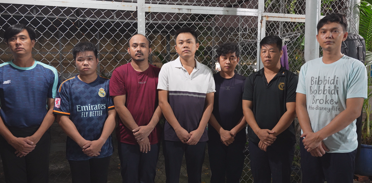 The seven men allegedly involved in the firecracker smuggling ring. Photo: Supplied by Ho Chi Minh City Police