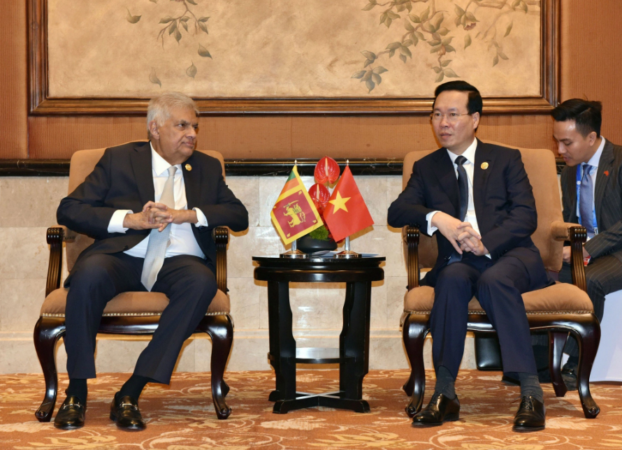 Sri Lankan President Ranil Wickremesinghe (L) meets with Vietnamese State President Vo Van Thuong. Photo: Vietnam News Agency