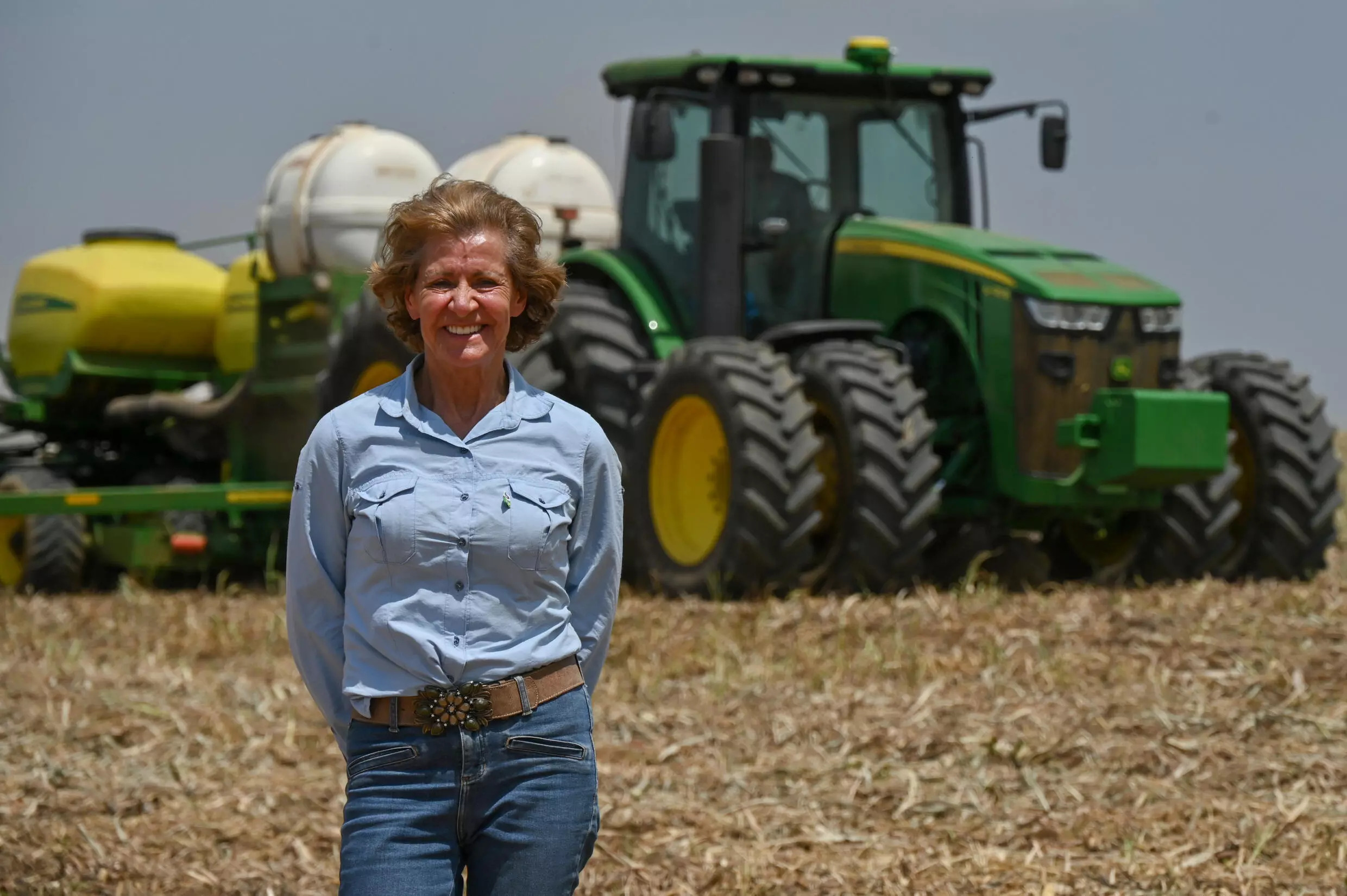 Farmer Carminha Maria Missio poses for a picture in an agricultural field on her family's farm in Barreiras, western of the Bahia state, Brazil, on October 2, 2023. Photo: AFP