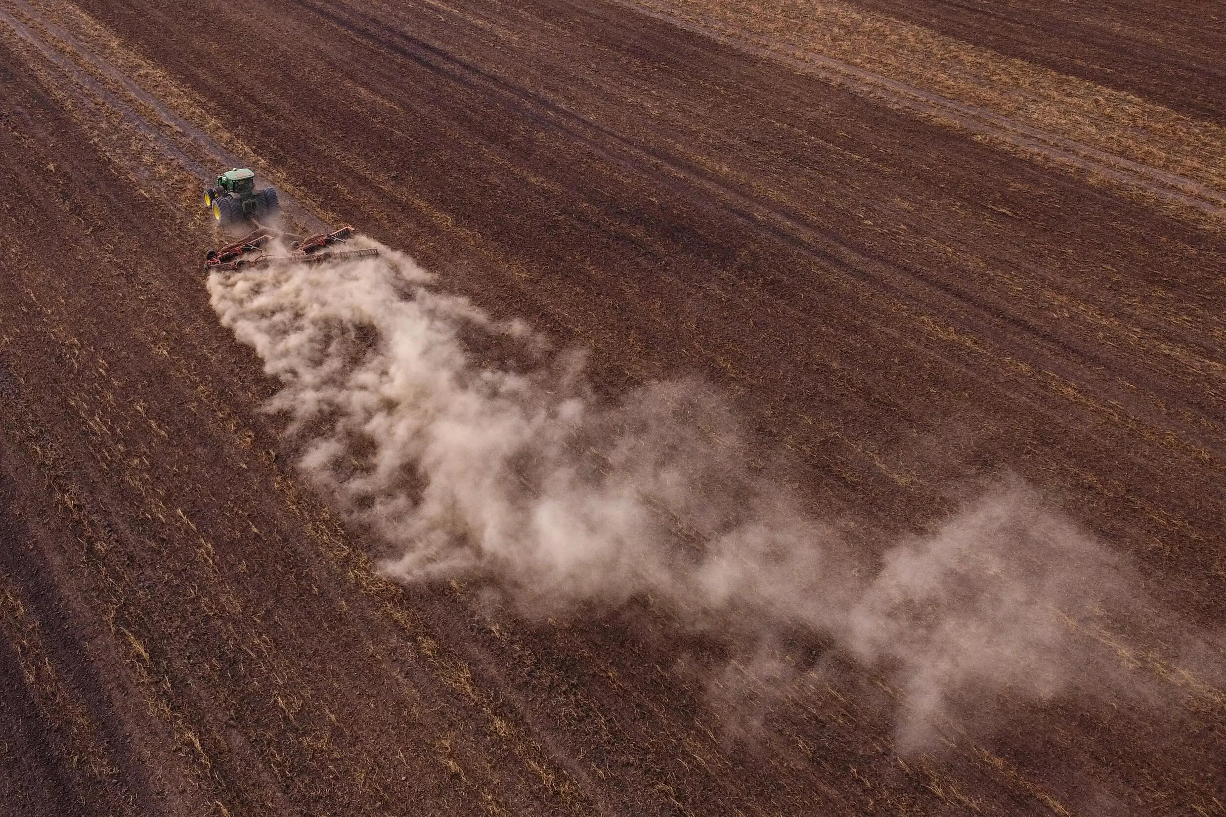 Aerial view of a tractor working in an agriculture field in Barreiras, western Bahia state, Brazil, in the Cerrado savanna. Photo: AFP